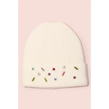 Rhinestone Ribbed Beanie