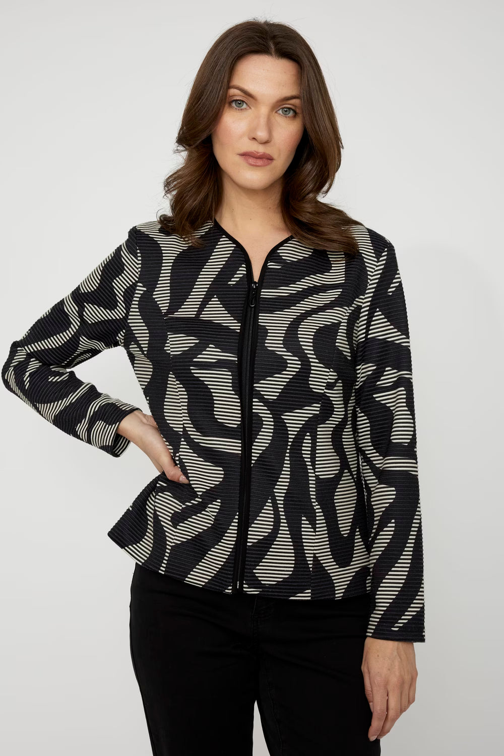 Compli K Pleated Knit Zip Up Jacket