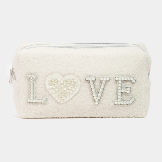 "LOVE" Pearl Sherpa Cosmetic Bag