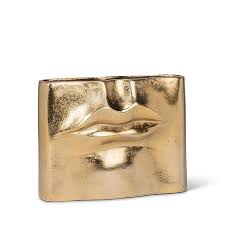 Metal Lip Gold Vase 3x8"