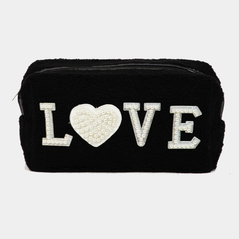 "LOVE" Pearl Sherpa Cosmetic Bag