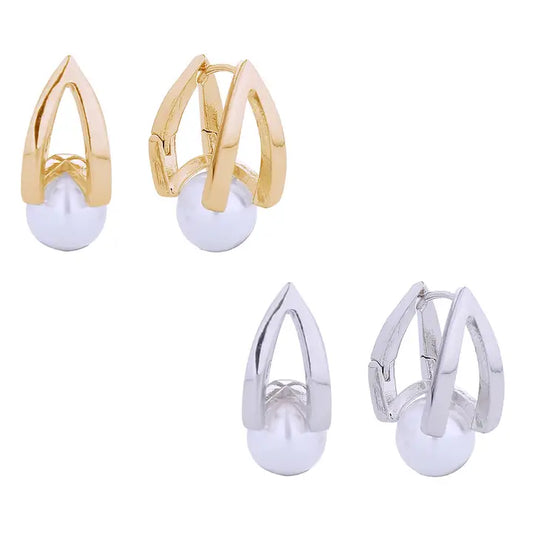 Earrings 14K Gold Dipped Cultured Pearl Huggie