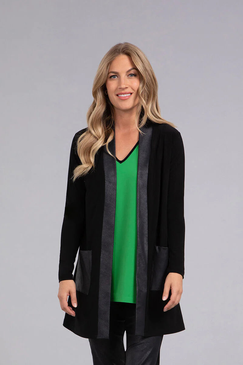 Sympli  Mix Essential Cardigan With Faux Leather