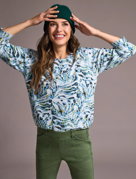 Tribal Soft Yarn 3/4 Sleeve Crew Neck Sweater
