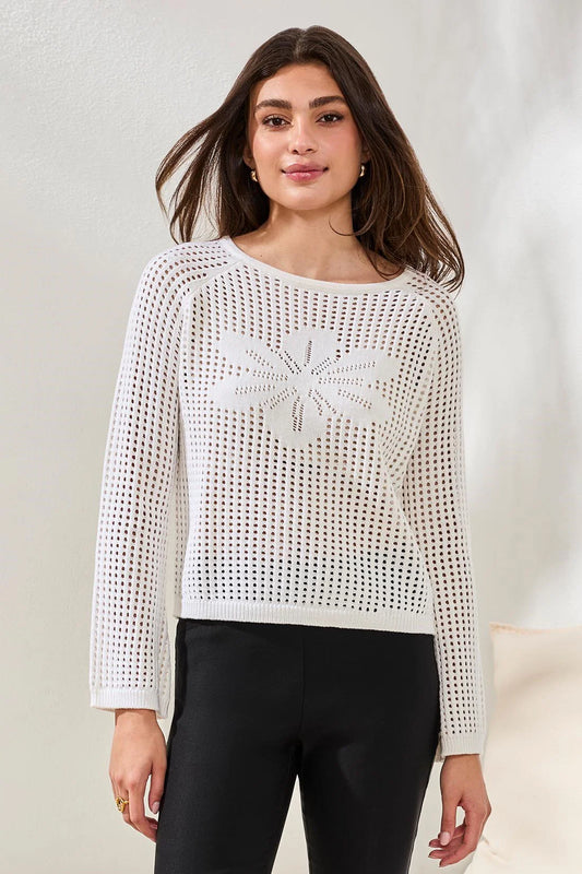 Tribal Crochet Boat Neck Bell Sleeve Sweater