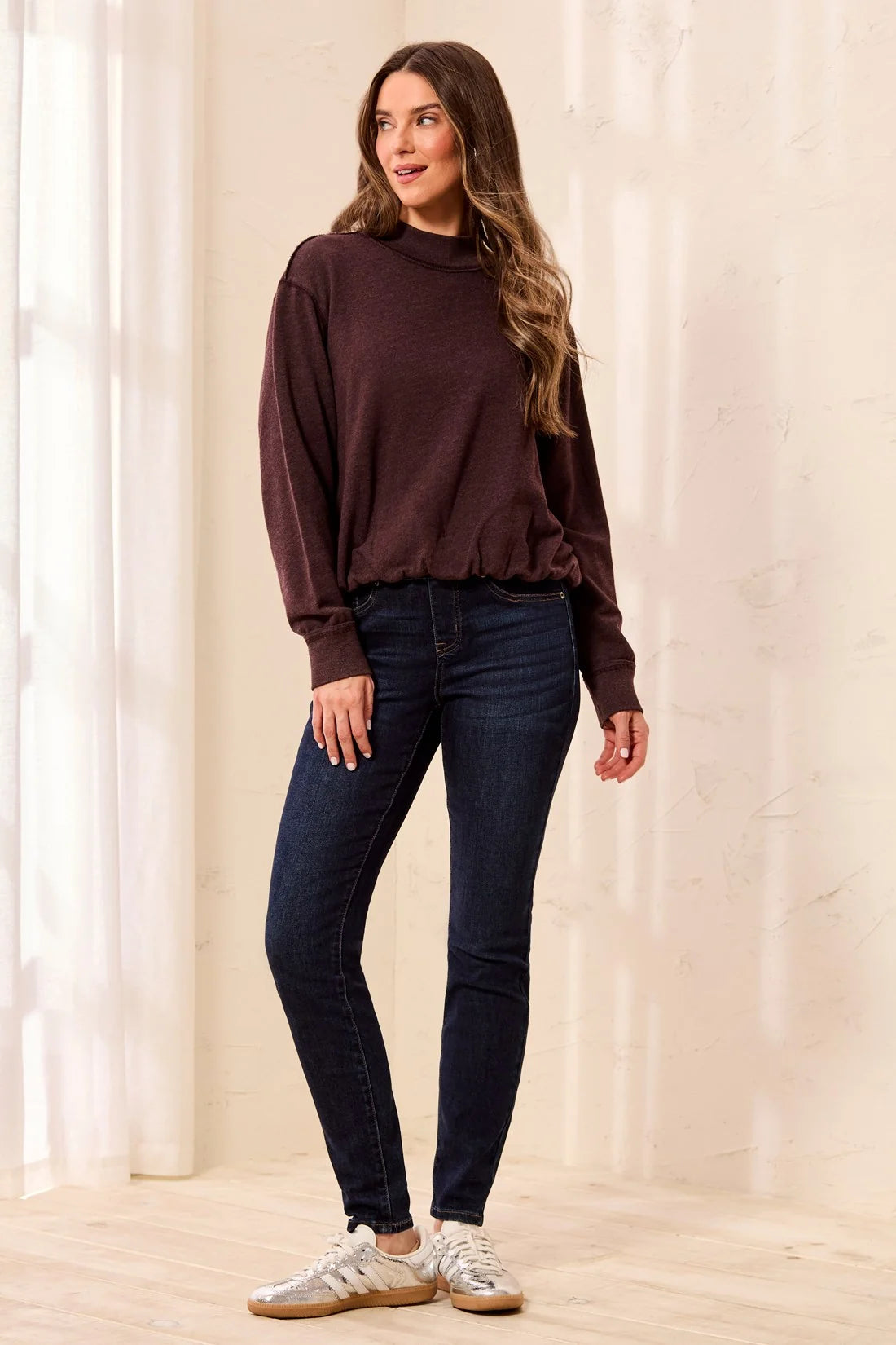 Tribal Bubble French Terry Crew Neck Long Sleeve Knit Top