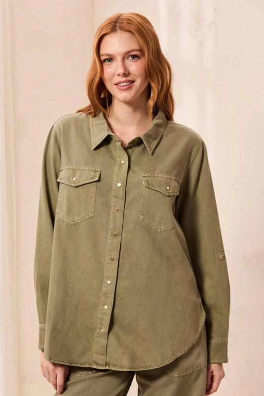 Tribal Classic Snap Front Collared Denim Shirt