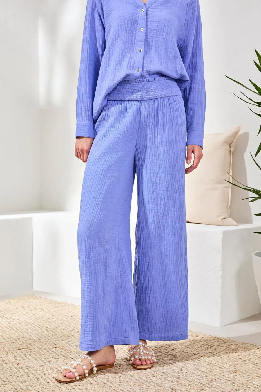 Tribal Crinkle Gauze Elastic Waist Flowy Pants