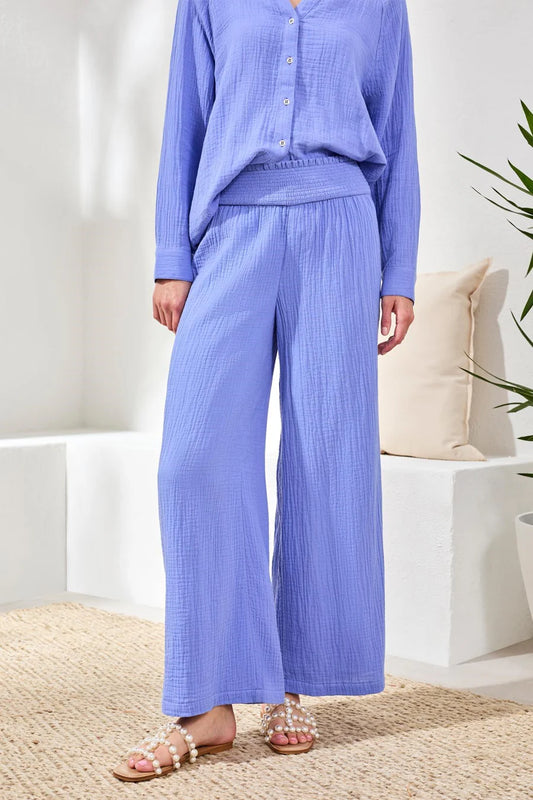 Tribal Crinkle Gauze Elastic Waist Flowy Pants