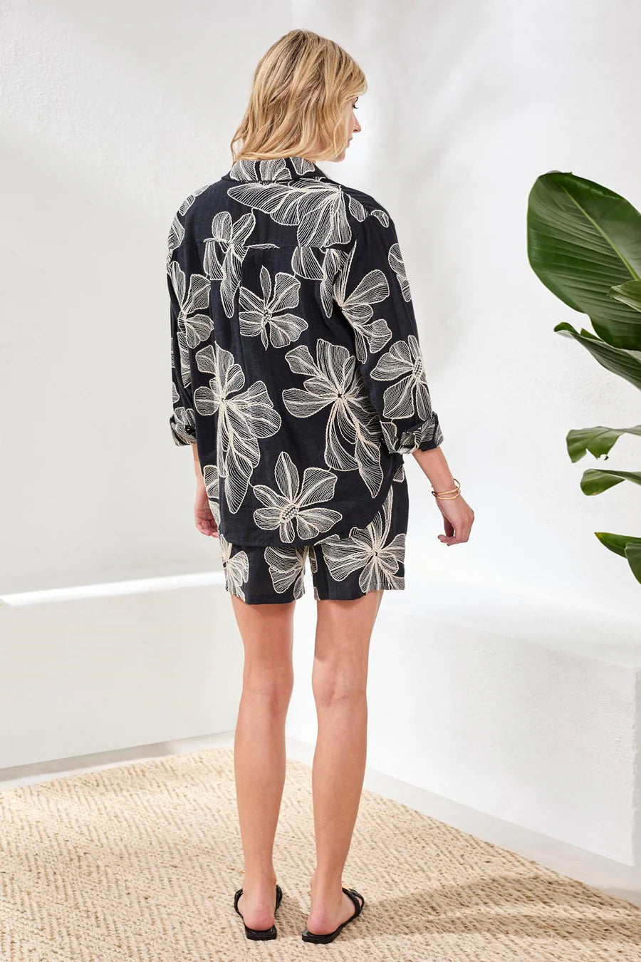 Tribal Embroidered Long Sleeve Button‑Front Blouse