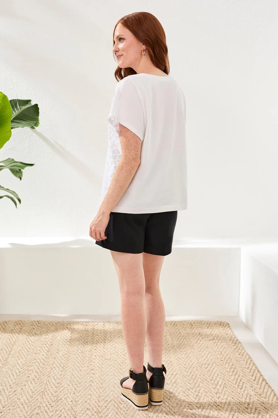 Tribal Textured Cotton Cap Sleeve Crew Top
