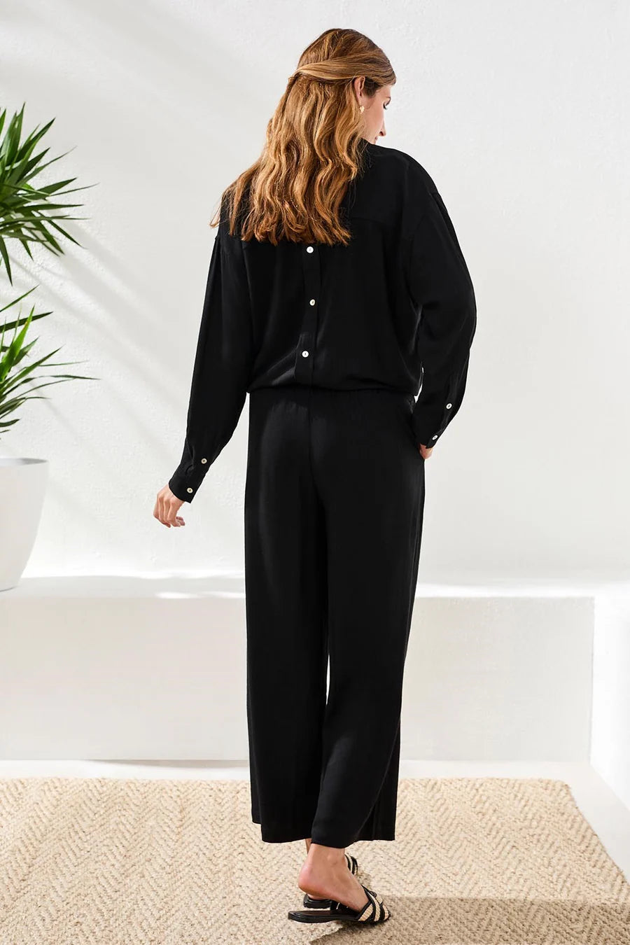 Tribal Flowy Linen Wide Leg Ankle Pant