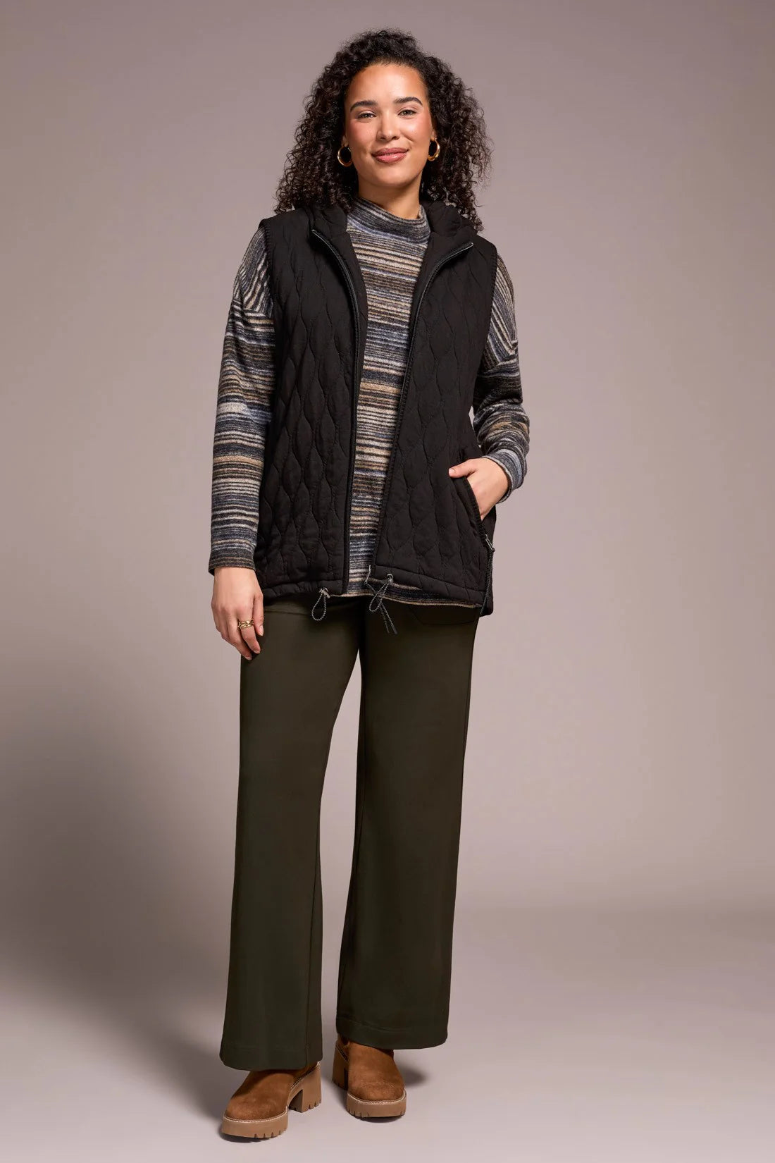 Tribal Quilted Cotton Vest W. Zip Front & Hood