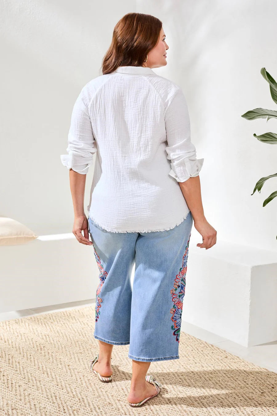 Tribal Raglan Sleeve Shirt In Crinkled Gauze