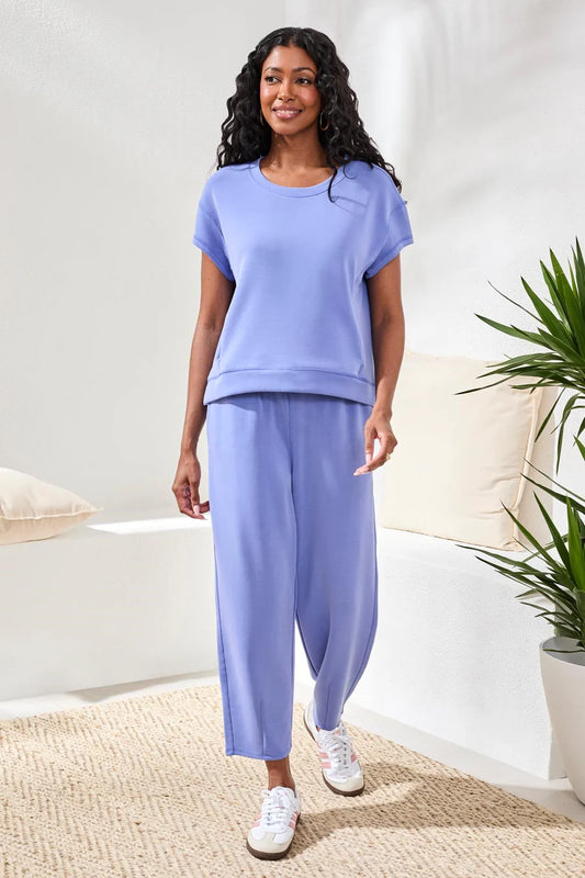 Tribal Soft Modal Cap-Sleeve Crew Neck Top With Kangaroo Pocket