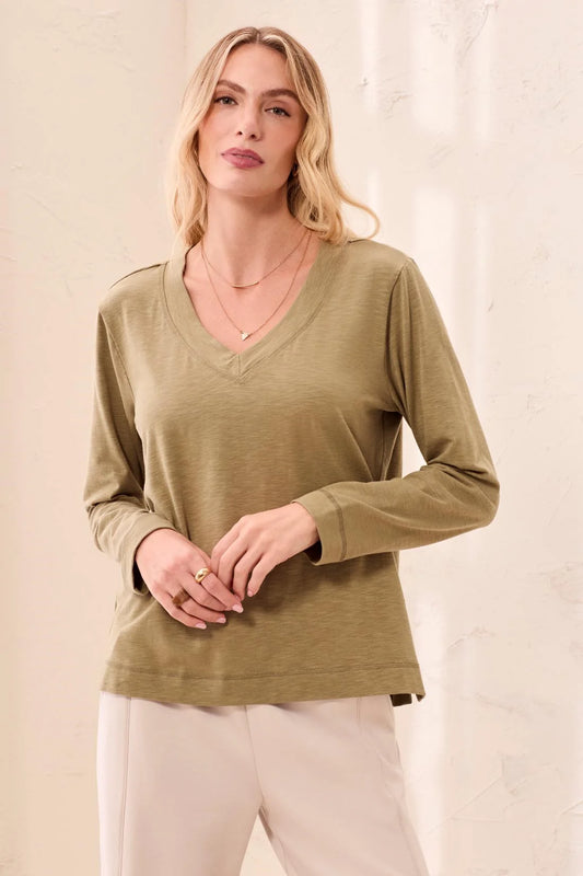 Tribal Slub Knit Long Sleeve V-Neck Top