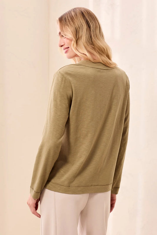 Tribal Slub Knit Long Sleeve V-Neck Top
