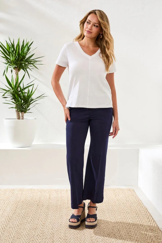 Tribal Knit V-Neck Top With Double Trim Detail