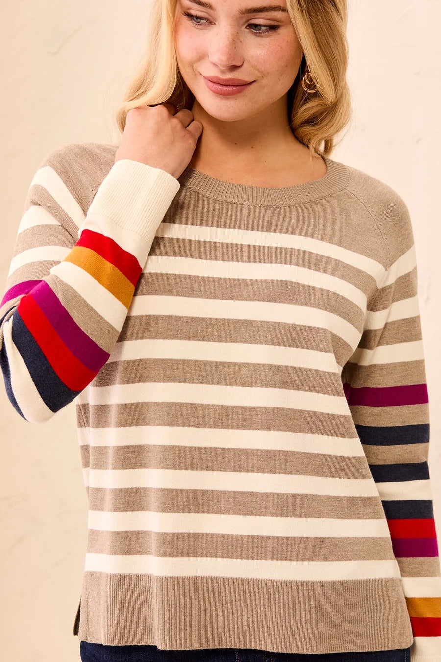 Tribal Soft Viscose Long Sleeve Crew Neck Stripe Sweater