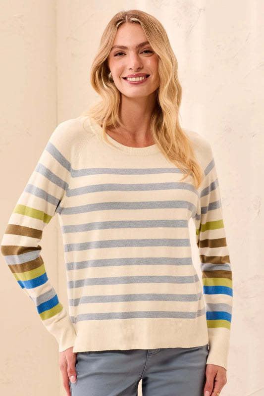 Tribal Soft Viscose Long Sleeve Crew Neck Stripe Sweater