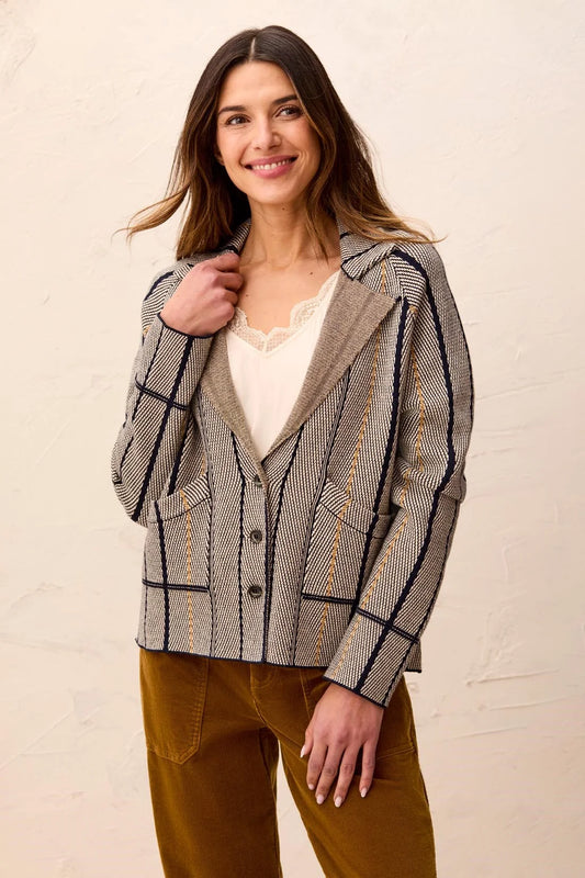 Tribal Soft Viscose Long Sleeve Lapel Collar Button Front Cardigan