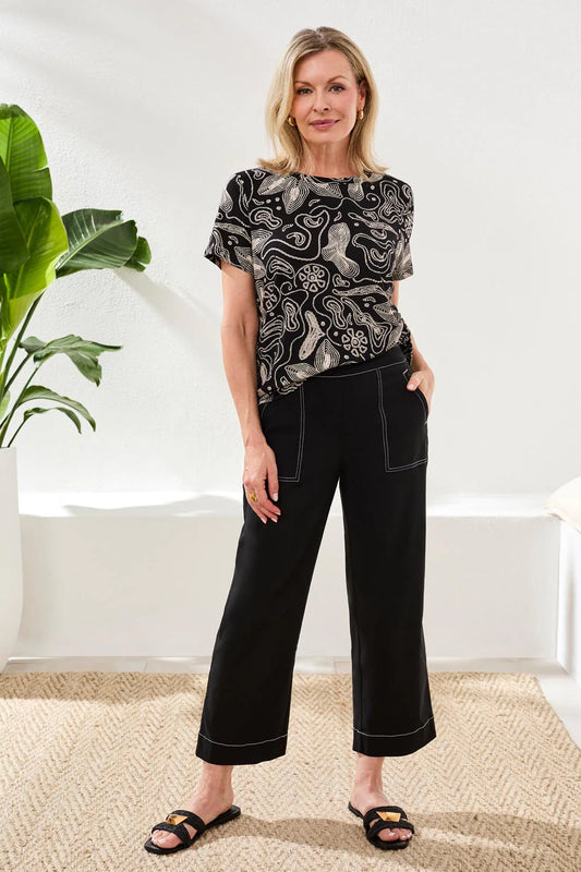 Tribal Signature Stretch Twill High‑Rise Wide‑Leg Capri Pants