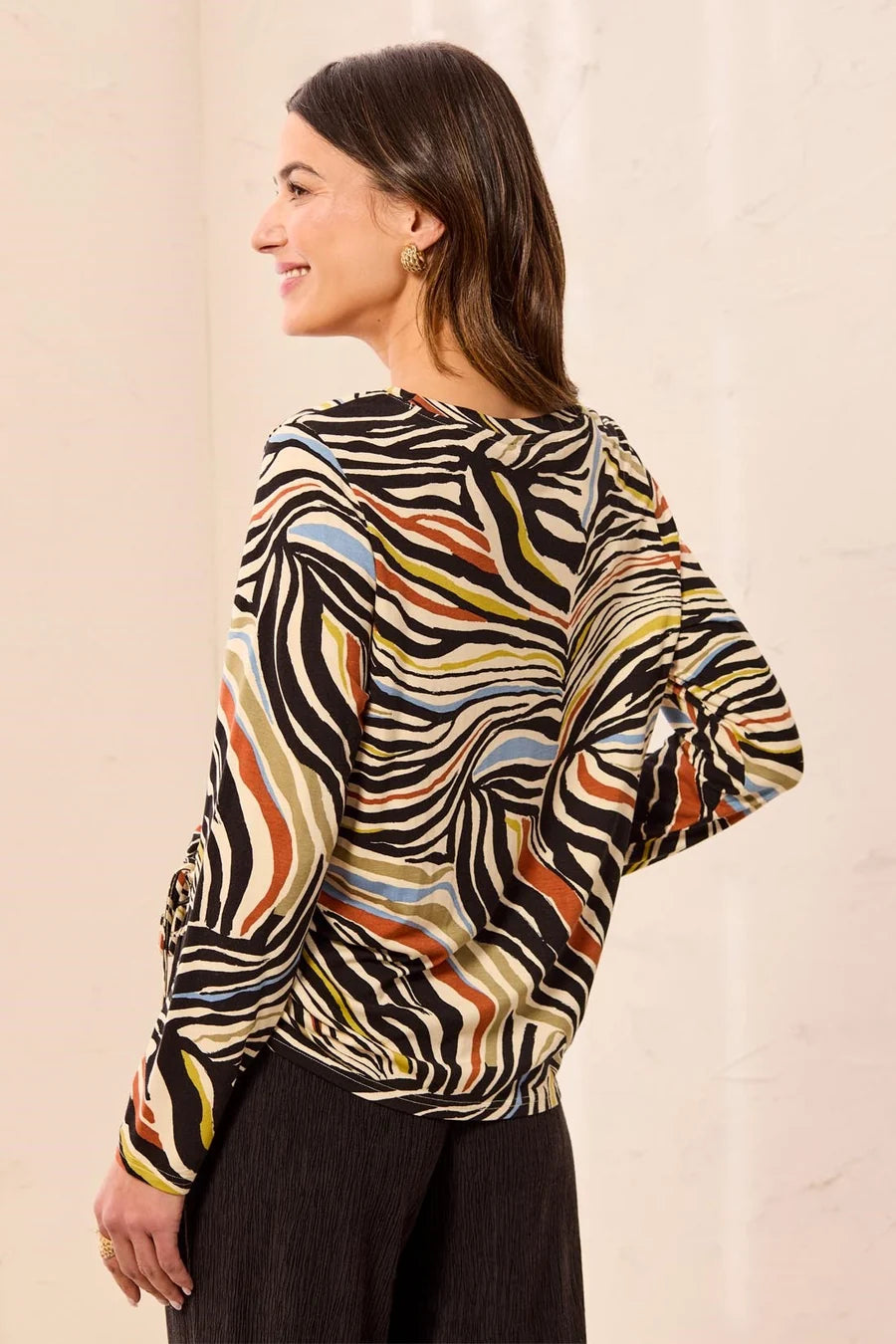 Tribal Ultra-Soft Long Sleeve Crew Neck Knit Top with Side Ruching