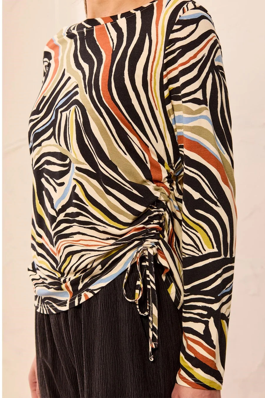 Tribal Ultra-Soft Long Sleeve Crew Neck Knit Top with Side Ruching