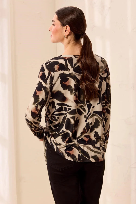 Tribal Ultra-Soft Long Sleeve Crew Neck Knit Top with Side Ruching