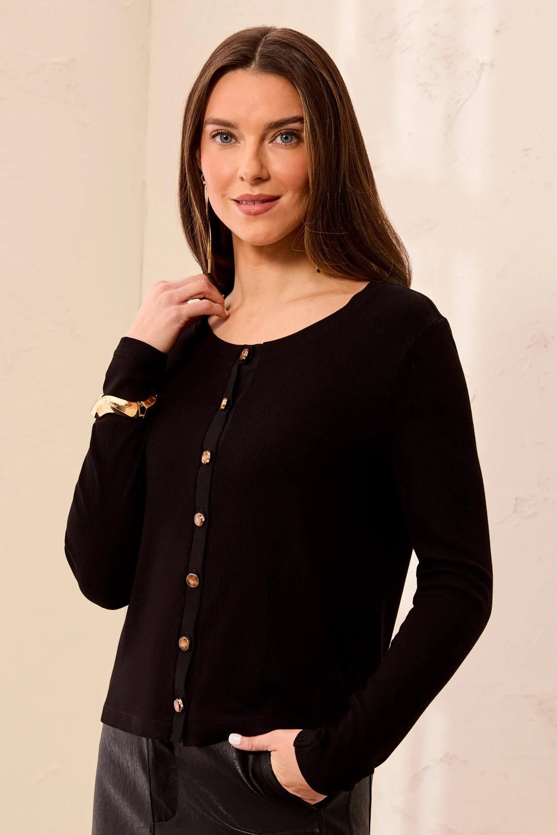 Tribal Wear Two Ways Long Sleeve Button-Front Knit Top