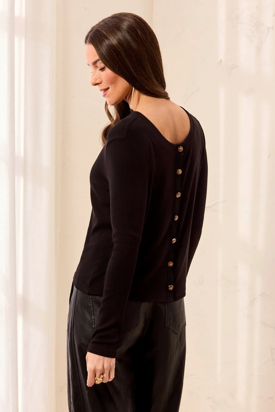Tribal Wear Two Ways Long Sleeve Button-Front Knit Top