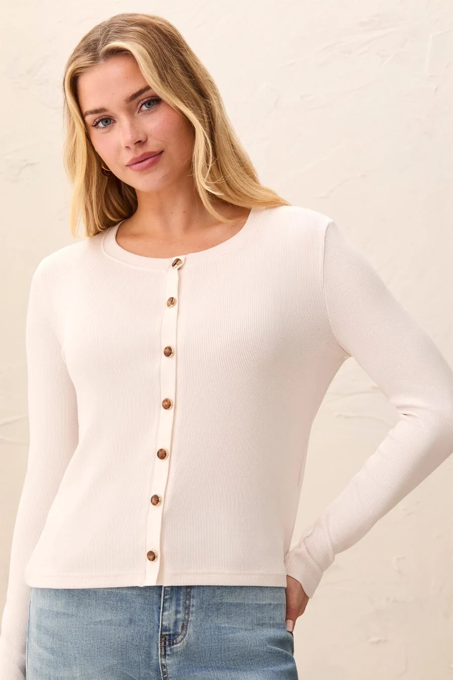 Tribal Wear Two Ways Long Sleeve Button-Front Knit Top