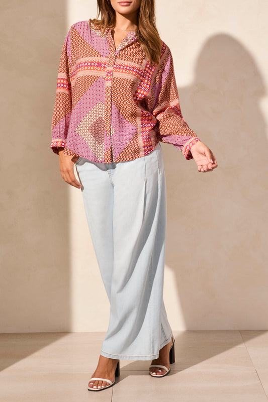 Tribal Dolman Sleeve Wide Blouse
