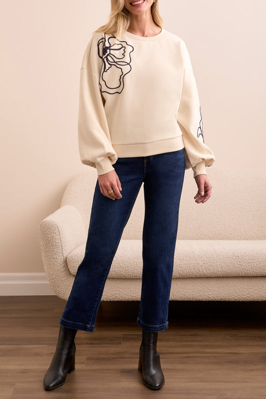 Tribal Long Sleeve Crew Neck W/ Embroidery