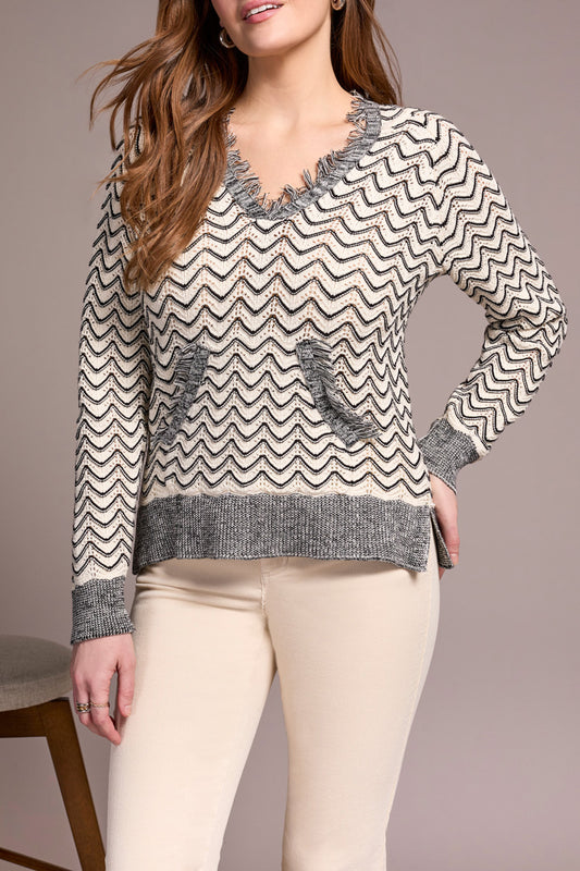 Tribal Long Sleeve Fringe Detail Hooded Sweater
