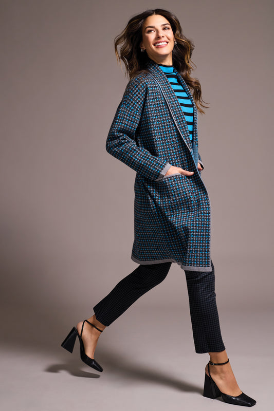 Tribal Double Knit Long Plaid Coatigan-Charcoal