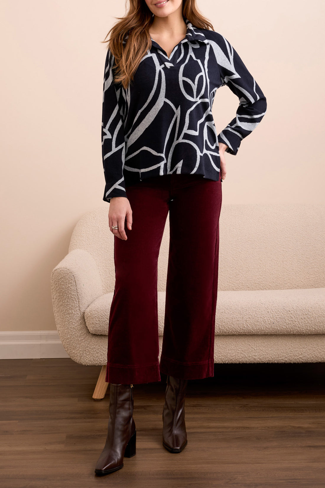 Tribal Henley Top W/ Side Slits