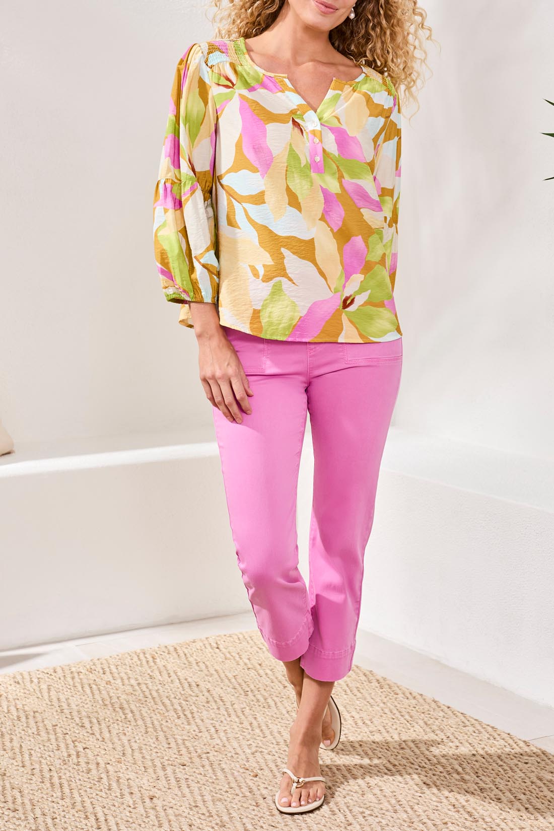 Tribal 3/4 Sleeve Blouse W/ Smoked Yoke