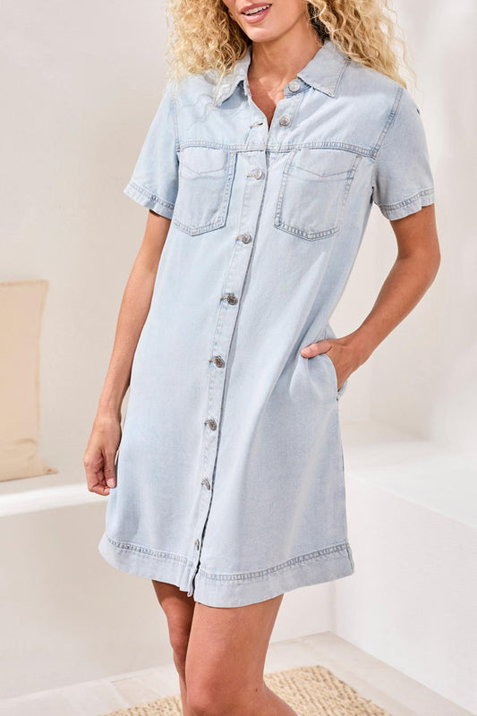 Tribal Denim Shirt Dress W/ Pockets
