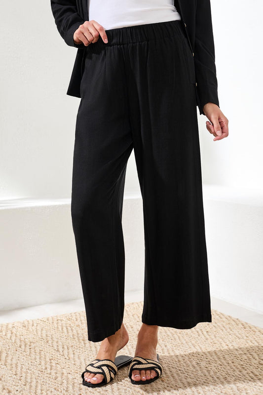 Tribal Flowy Linen Wide Leg Ankle Pant