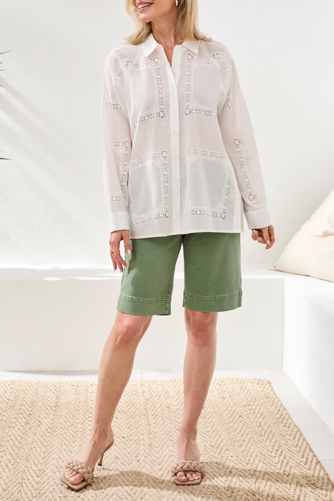 Tribal Embroidered Cotton Voile Button Blouse