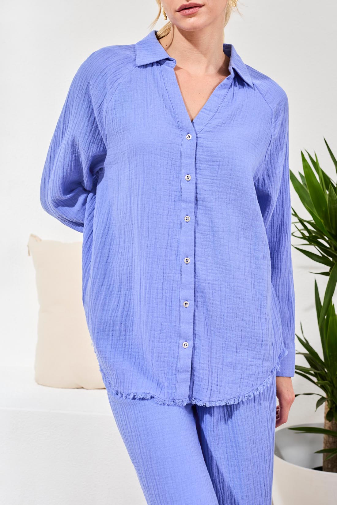 Tribal Raglan Sleeve Shirt W/ Raw Hem