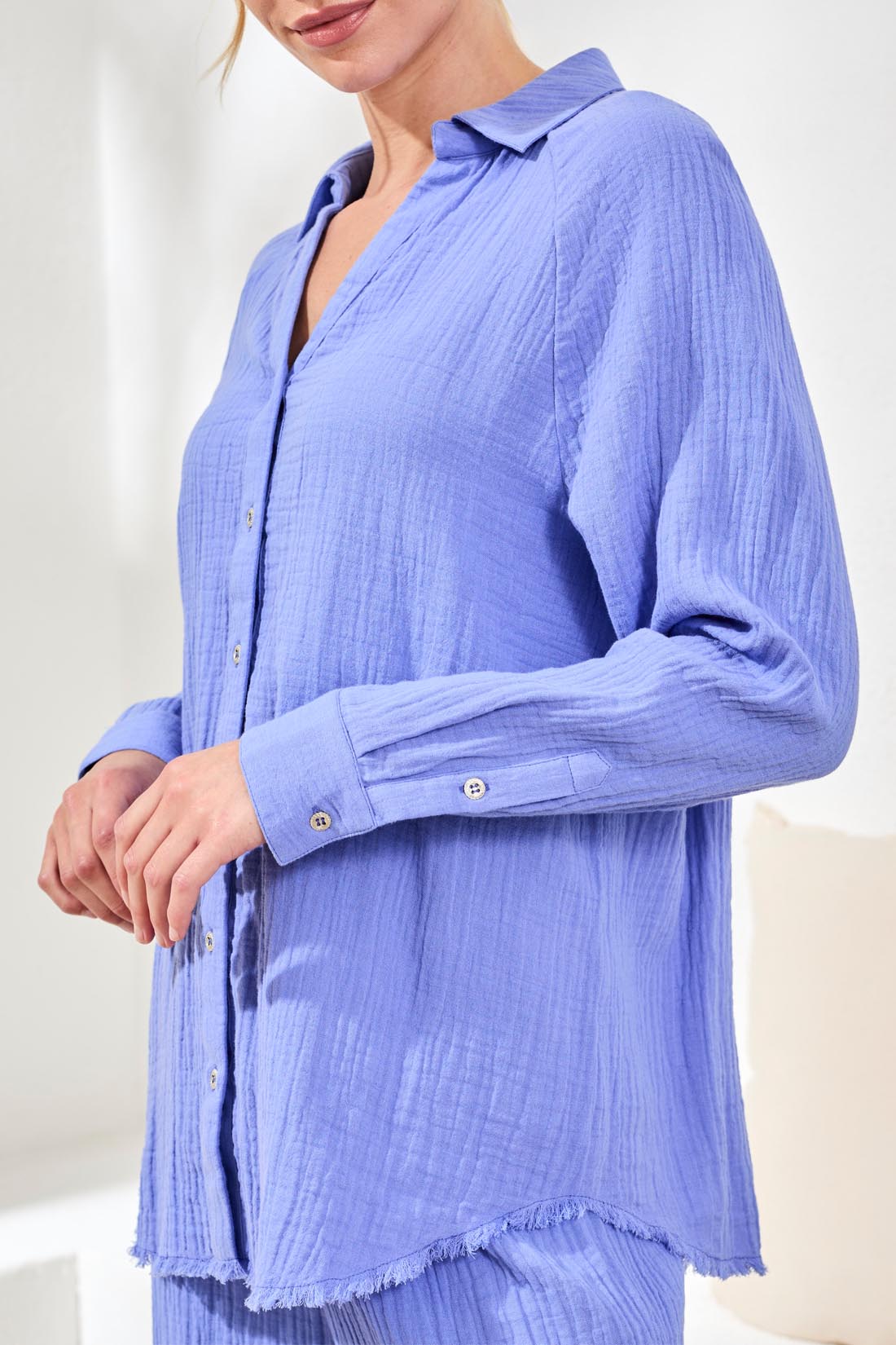 Tribal Raglan Sleeve Shirt W/ Raw Hem