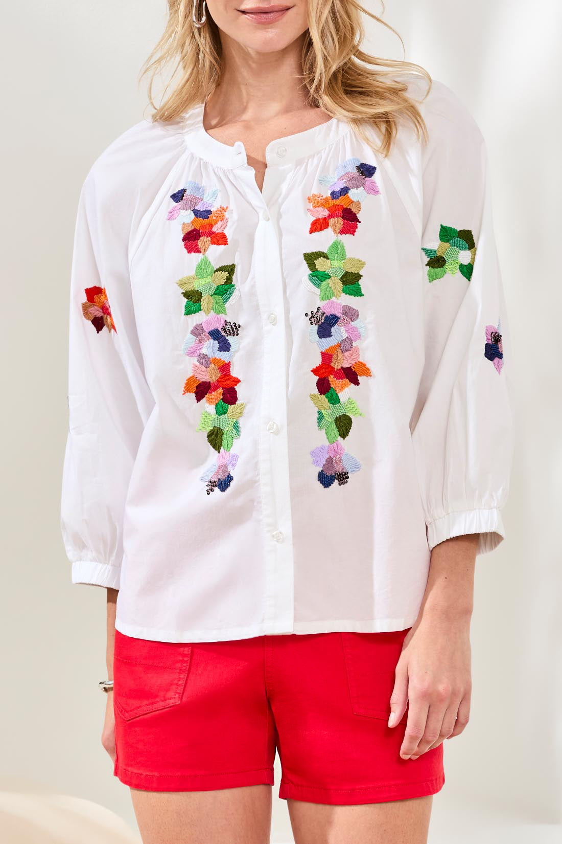 Tribal 3/4 Sleeve Button Front Blouse
