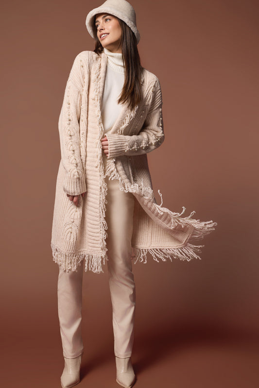 Tribal Sweater Cardi With Fringe and Pearls