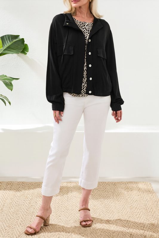 Tribal Lightweight Linen Button-Front Hooded Jacket