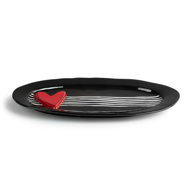 Ceramic Black and White Hearts Platter